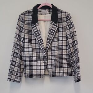 Persona Women's Wool Checkered Blazer in Black and White